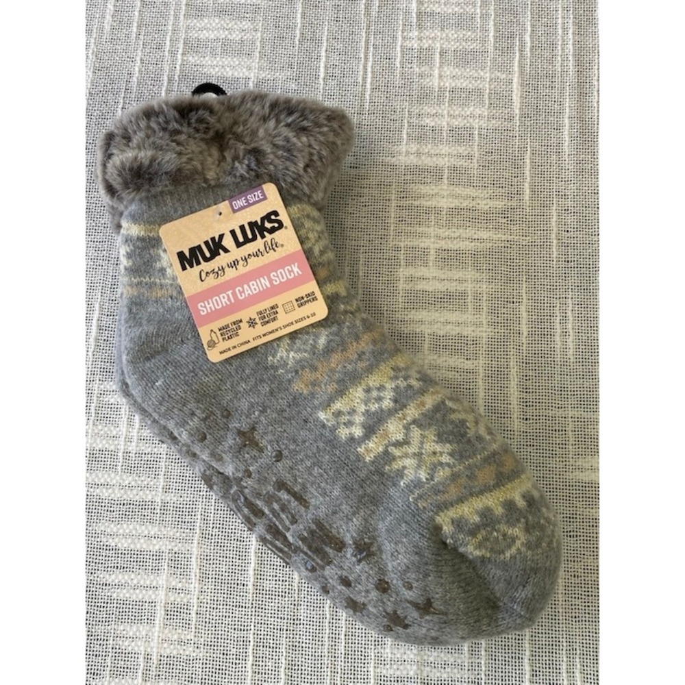 Muk Luks Cabin Socks Womens Fleeceβ Lined Cozy Slipper Socks Gray NWT